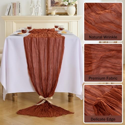 Fanami 6 Pack Cheesecloth Table Runner -10FT Terracotta Boho Gauze Cheese Cloth Table Runner 120 Inches Long Rustic Sheer Fabric Centerpieces for Wedding Birthday Party Bridal Baby Shower Decorations - Image 3