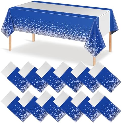 12Pcs Blue Silver Tablecloth Party Decorations,Plastic Royal Blue Table Cloth Printed Silver Table Runner Disposable Rectangle Tables Cover for Anniversary Wedding Graduation 2024 Party,54 x108 Inch by MASHAN