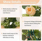 NUPTIO Flower Candle Rings Centerpieces: 13.4 Inch Champagne & White Artificial Rose Wreath for Wedding Party Christmas Decorations - Spring Summer Front Door Porch Decor 2 Pcs - Image 5