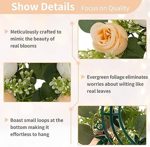 NUPTIO Artificial Flowers Candle Rings - 6 Pcs 14 inch Diam Large Champagne & White Fake Roses Wreath Wedding Centerpieces for Tables Spring Summer Wreath for Front Door Weddings Party Ceremony Decor - Image 5