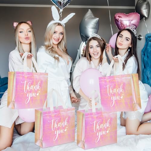 Sweetude 30 Thank You Non Woven Gift Bag, 11 x 12 x 5 Inch, Laser Pink - Image 6