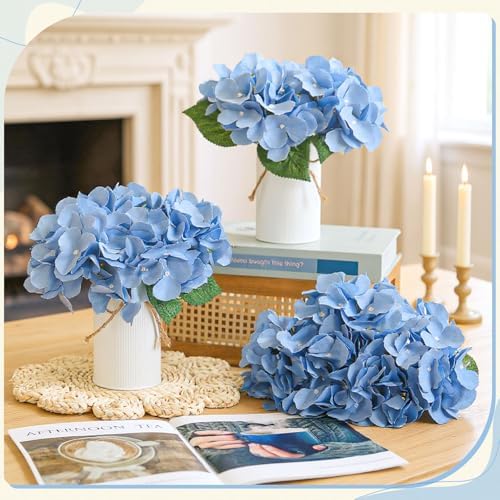 Mimorou 6 Set Floral Table Centerpiece Fake Hydrangea Decor, Dusty Blue - Image 2