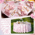 Ganeen 12 Pcs Pink Floral Bow Plastic Tablecloth 84 in Flower Round Vintage Tablecloth Disposable Round Waterproof Table Cover for Birthday Wedding Bridal Shower Baby Shower Tea Party Decoration Party - Image 5