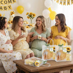 Ferrochef Baby Shower Prizes for Game Winners 6 Set - 43 Pcs Round Bamboo Honey Bee Cheese Board Gift Set with Fake Sunflower Cheese Knife Fork Dish Towel Clear PVC Bag Wedding Bridal Shower Favor - Image 4