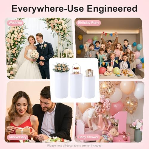 3PCS White Cylinder Pedestal Stands for Party Round Pedestal Display Plinth Pillars PVC Dessert Table Display for Wedding Birthday Party Art Decor(3PCS-Cylinder-1) - Image 3