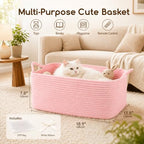 OIASKET Large Empty Cotton Rope Gift Basket with Handles, 18.9"x13.8"x7.8" Decorative Woven Storage Basket with Gift Bag and Ribbon Set for Baby Shower, Toy Organizer for Kids, Dogs & Cats - Pink - Image 6