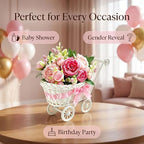 4-Pack White Rattan Baby Carriage Floral Arrangements with Pink Artificial Bouquets – Baby Shower Table Centerpieces, Gender Reveal Party Favors, Mini Stroller Decorations for Guests, Wedding Décor - Image 6