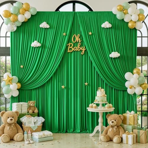 20x12 ft Green Backdrop Curtains for Weddings Parties, Birthdays and Photos by PartyVillage