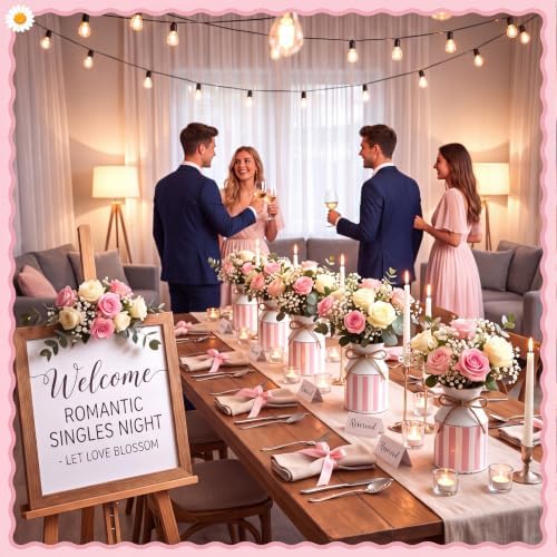 Domensi 6 Pcs Farmhouse Metal Flower Vase, Pink Striped Table Centerpiece - Image 6