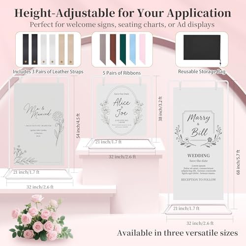 Wedding Welcome Sign Stand Holder - Adjustable Easel for Wedding Signs Stand & Seating Charts, Metal Easel Stand for Sign Reception Display, White Welcome Hanging Sign Holder for Party, Events - Image 2