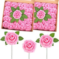 100 Pcs Artificial Rose Flowers, Bright Pink by Luinabio
