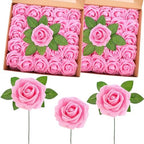 100 Pcs Artificial Rose Flowers, Bright Pink by Luinabio