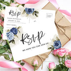 Andaz Press 56-Pack Personalized RSVP Postcards for Wedding Navy Blue Roses Cardstock Response Reply Cards for Bridal Shower Baby Shower Birthday Event Custom Date and Return Address 4 x 6-Inch - Image 3