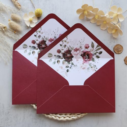 50PCS A7 Burgundy Envelopes, 5.3×7.6" Floral Liner Envelopes - Image 5
