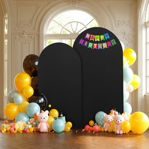 2 Set-6.6FT, 5FT Black Arch Backdrop Cover,Spandex Fitted Wedding Arch Stand Covers Round Top Chiara Arch Backdrop Stands Cover for Birthday Parties Banquet Photo Background Decoration - Image 7