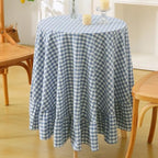 Dust Blue White Gingham End Table Nightstand Tablecloth Dia.51 by KMASANIJI