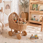 Vintage Woven Rattan Baby Carriage Basket – Handcrafted Wicker Stroller for Baby Shower, Flower Girl Basket, Baby Things, Rustic Home Decor, Photography Props, Floral Arrangements (Large) - Image 6