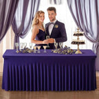 Wish Care 2 Pack Dark Purple Spandex Table Clothes for 6 Foot Rectangle Tables, 6FT Wrinkle Free Fitted Tablecloths Ruffles Design Table Cover for Party, Banquet, Wedding and Events - Image 5