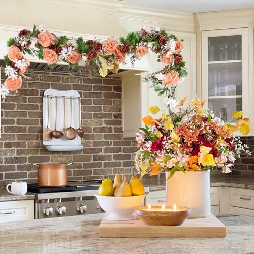 Lvydec 2 Pack Artificial Peony Flower Garland - 6ft Silk Peony Orange Flower Garland Arch Flower Vine for Wedding Party Table Decoration(Orange) - Image 7