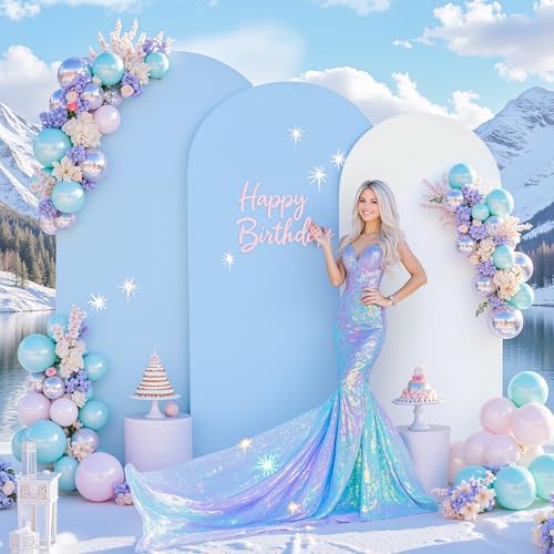 White and Blue Arch Backdrop Cover 7.2FT 6.6FT 6FT Arch Covers Stretchy Backdrop Set of 3, Wedding Arch Cover Spandex Fitted Double-Color Fabric Arch Covers for Party Baby Shower Birthday Decoration - Image 2