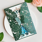 Hosmsua 5.12 x 7.3 Inch 50PCS Personalized Emerald Green Laser Cut Lace Flora Quinceanera Invitation Cards with Butterfly Invitations for Quinceañera Wedding Invite - Image 2