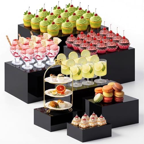 Leinuosen 7 Pcs Extra Large Acrylic Buffet Risers, 8-14" Square, Black by Leinuosen