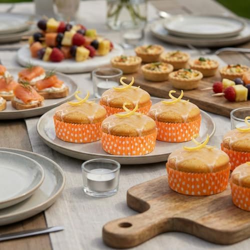 Restaurantware Panificio 4 Ounce Baking Cups 200 Ridged Cupcake Liners - Oven-Ready Freezable Orange Paper Muffin Cases Disposable Polka-Dotted For Wedding Parties Baby Showers - Image 4