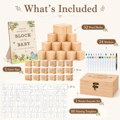Classic Winnie Bear Baby Shower Games Blocks to Decorate for 52 Guests - Image 2