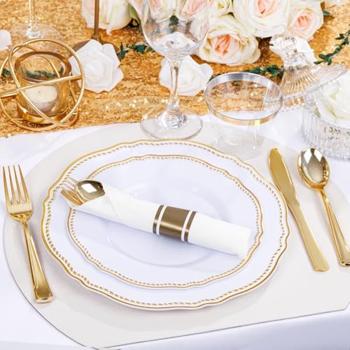 Hioasis 350 Pcs White and Gold Plastic Plates for Wedding & Party - Image 3