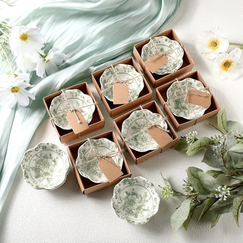 12 Pcs Wedding Favors for Guests Small Ceramic Bowls, Flower, Sage Green - Image 3