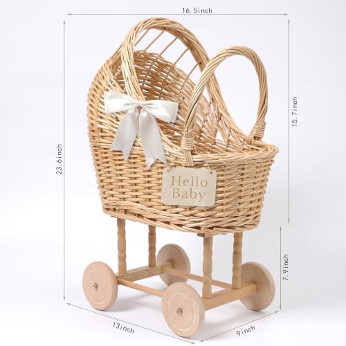 Decorative Wicker Carriage-Shaped Basket, Baby Shower Centerpiece, Large - Image 3
