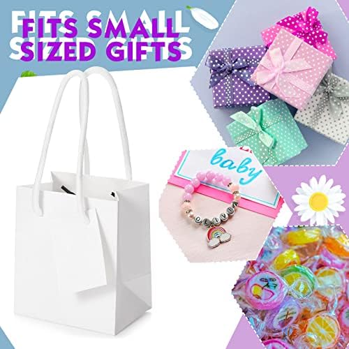 Sherr 100 Pcs White Mini Paper Gift Bags with Handles, White Tags - Image 4