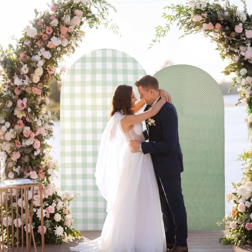 2 Set Gingham Arch Backdrop Cover 7.2ft x 6.6ft Sage Green - Image 6