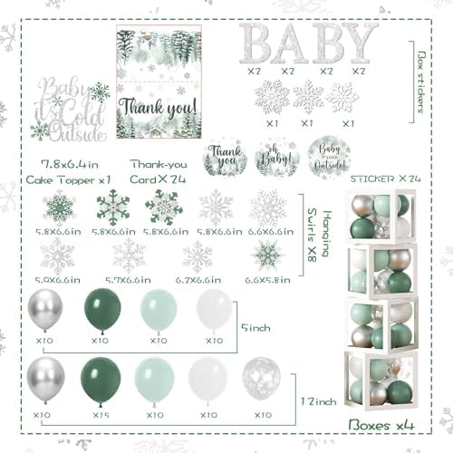 Baby It’s Cold Outside Baby Shower Decorations, Green Winter Baby Shower Decorations Winter Wonderland Tablecloth Banner Backdrop Balloon Box Cupcake Topper Hanging Swirl for Boy Girl Gender Reveal - Image 6