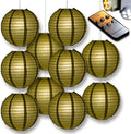 PaperLanternStore.com 12 Inch Gold Paper Lantern Remote Controlled LED Lights (10-Pack Combo Kit) by Fantado+Party+%26+Event+Lighting