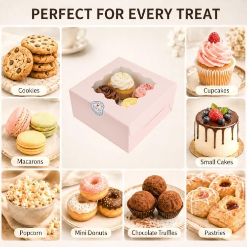 80 Pack Pink 6x6x3 Treat Boxes with Window, for Bakery and Dessert Gifts - Image 4