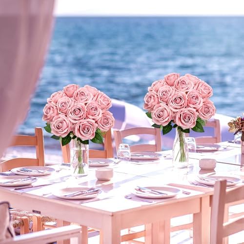 48 PCS Dusty Pink Roses Artificial Flowers, Silk - Image 6