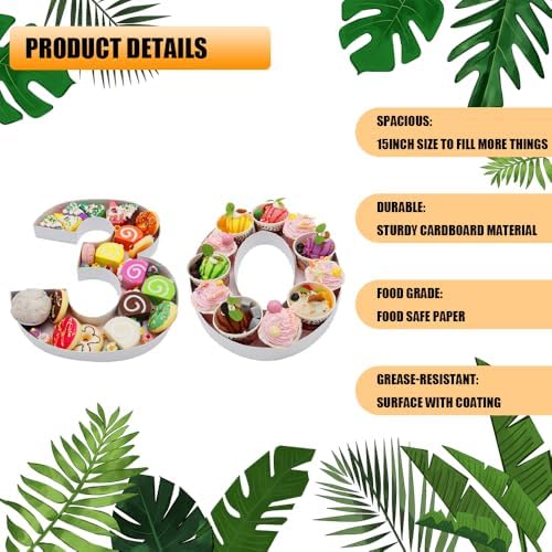 15in Cardboard Number Shape Box Fillable Tray, Food Charcuterie Board, Cupcake Sweet Party Decor (Number 30) - Image 4