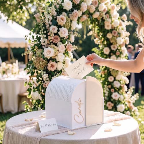 Wenqik Arched Acrylic Wedding Card Box with Beige Writable Standee - Image 3