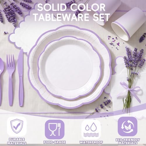 350 Pcs Lavender Rim Paper Plates and Napkins Party Supplies - Image 3