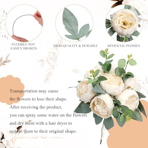 50Pcs Artificial Peonies Flowers Bulk, 4’’ - Champagne - Image 3