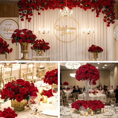 Auihiay 60Pcs Red Roses Artificial Flowers, Faux Roses, Velvet Silk - Image 5