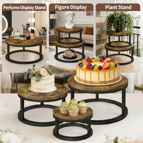 3 Pack Round Cake Stand Set, 8/10/12 Inch Rustic Cupcake Pedestal Stands - Image 6