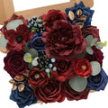 Serwalin Burgundy Navy Artificial Flowers Silk Rose Flowers for Wedding by Serwalin