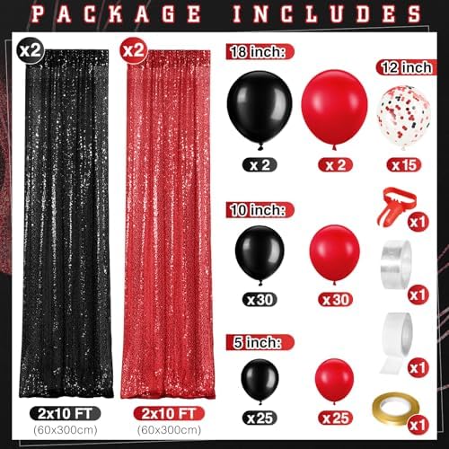 SmoothNovelty 137 Pcs 2026 Graduation Decoration Red Black Party Backdrop Kits - 4 Sequin Backdrop Curtain 133 Balloon Garland Kit Photo Prop Background for Prom Send Off Wedding Anniversary - Image 2