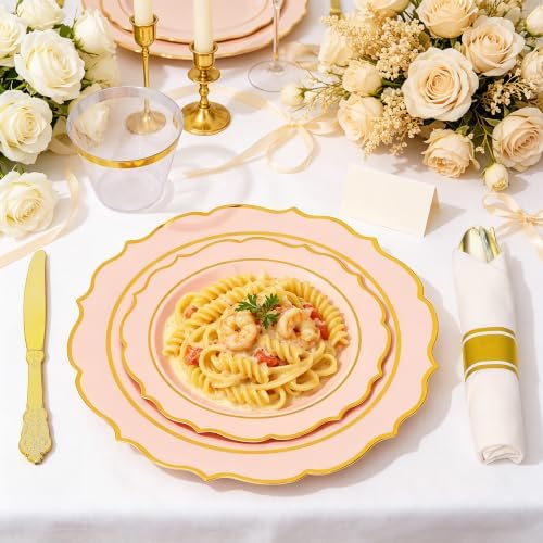 Sylans 350PCS Pink Plastic Plates Disposable Dinnerware Set for 50 Guests - Image 6
