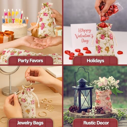 Mandala Crafts 18X24 In Rose Burlap Drawstring Gift Bags for Favors, 10 PCs - Image 5