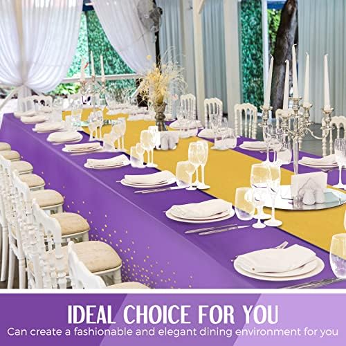 Tudomro 16 Pack Purple and Gold Plastic Tablecloths Satin Runner Set - Image 5