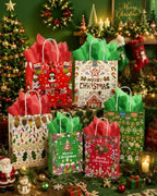 qiqee 100PCS Paper Gift Bags Assorted Christmas Paper Bags Red White Green - Image 7