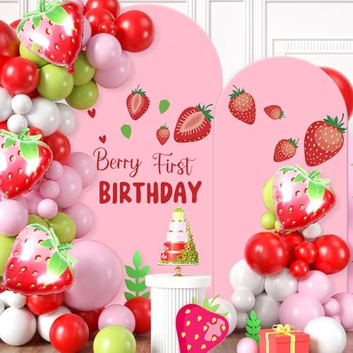 Set of 2 Arch Backdrop Cover 7.2FT, 6FT Pink and Berry First Birthday Decal Sign - Adjustable Round Top Chiara Backdrop Stand Covers for Wedding Birthday Party Baby Shower Banquet Decoration - Image 6